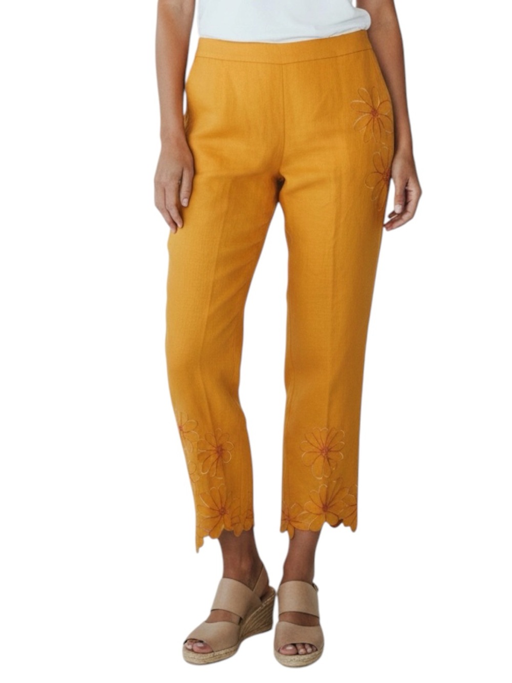 NICOLE STUDIO Floral Embroidered/Beaded Cropped Pants in Tangerine Size 14